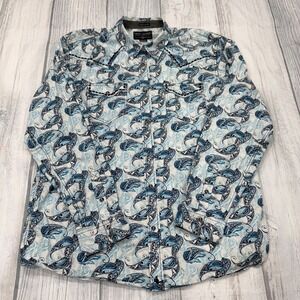 Cody James Western Pearl Snap Shirt 2XL Blue‎ Long Sleeve Cowboy Paisley Mens